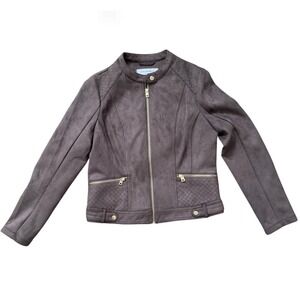 Marc New York Andrew Marc Womens Grayish Brown Faux Suede Moto Jacket Sz Medium